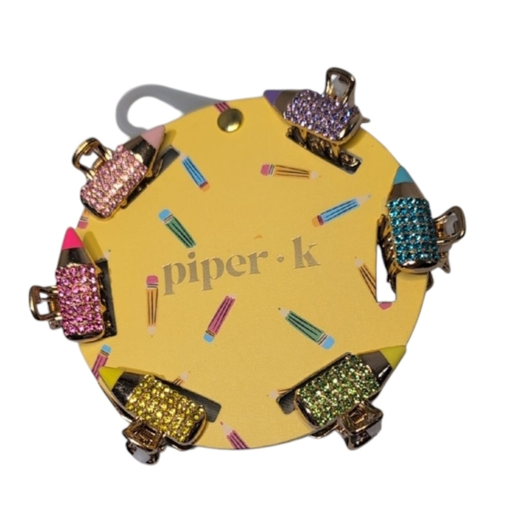 Piper K Back to School Pencils Hair Claw Clips Set of 6 Mini Sized